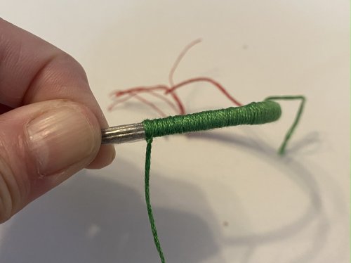 Cathryn Jakicic's Floss Wrapped Bangle Bracelets - , Contemporary Wire Jewelry, ,  tie a knot every so often.